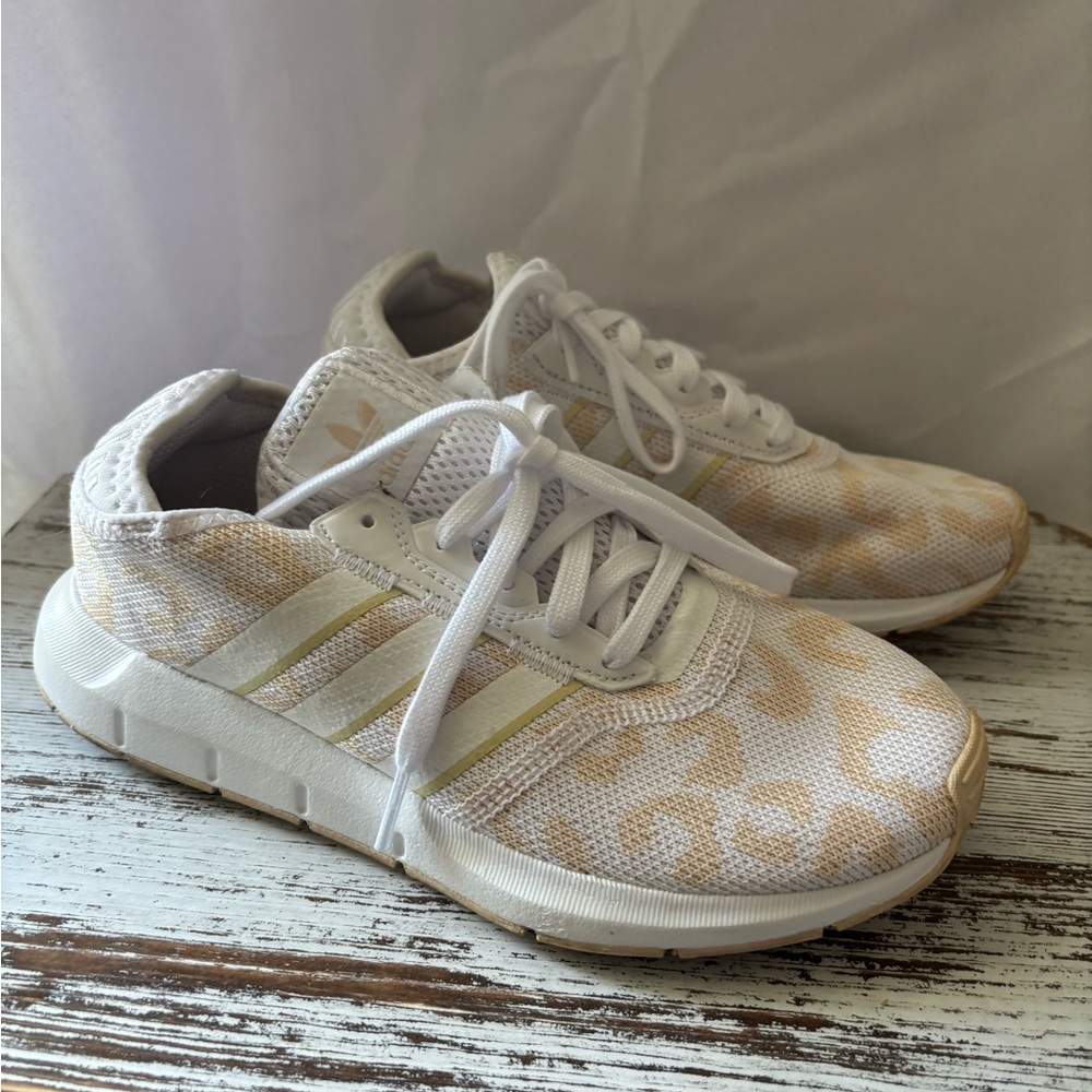 Adidas Swift Run Cream and Gold Athletic Shoes